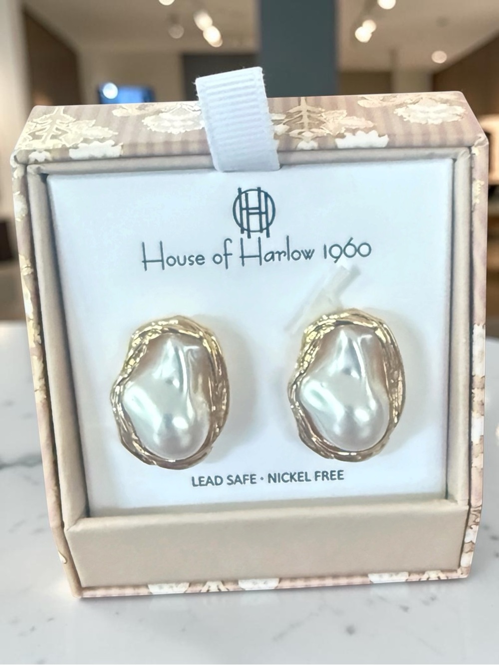 House of Harlow 1960 Gold-Trim Pearl Stud Earrings